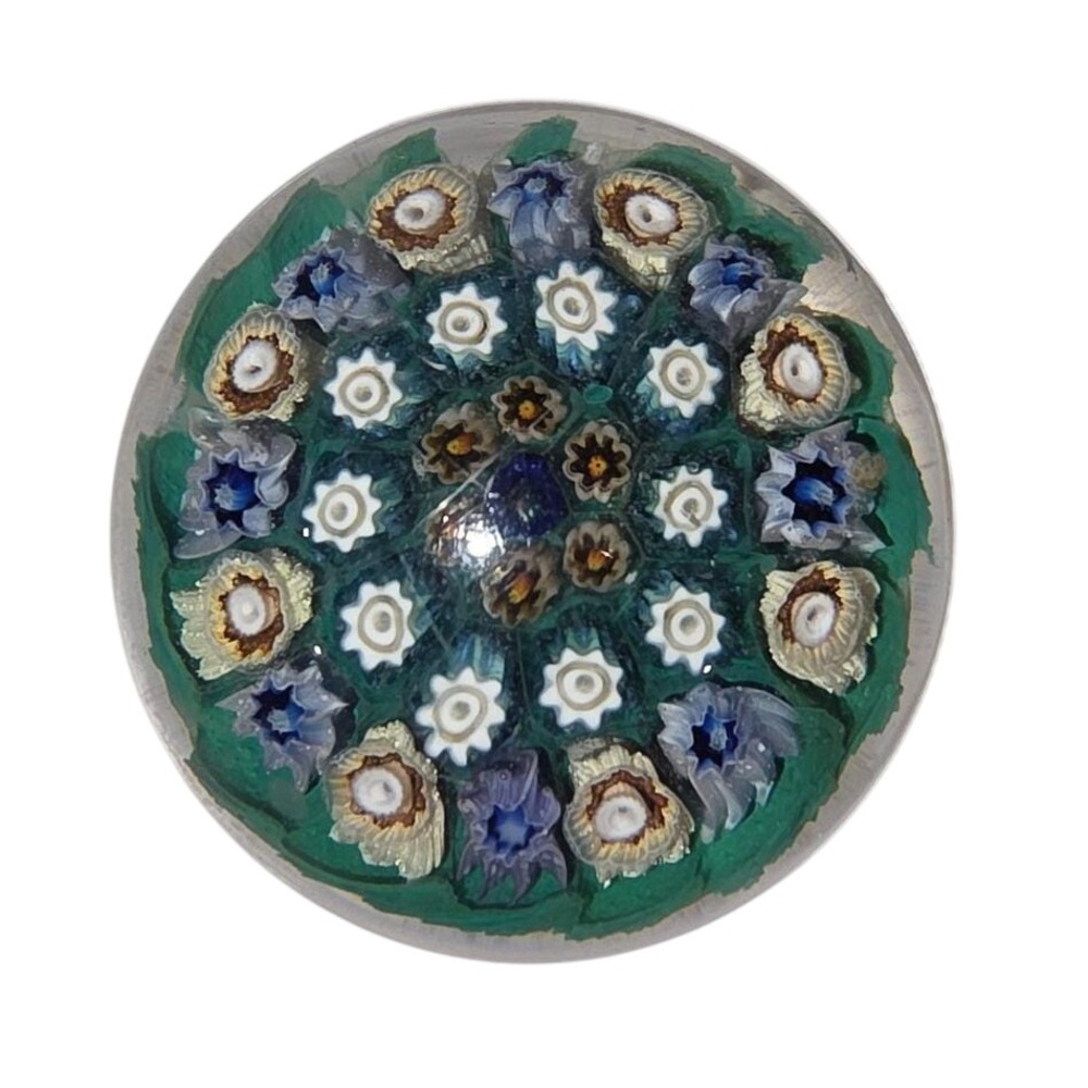 1960 Strathern? Unmarked Vintage Art Glass Millefiori Paperweight Flower Collect